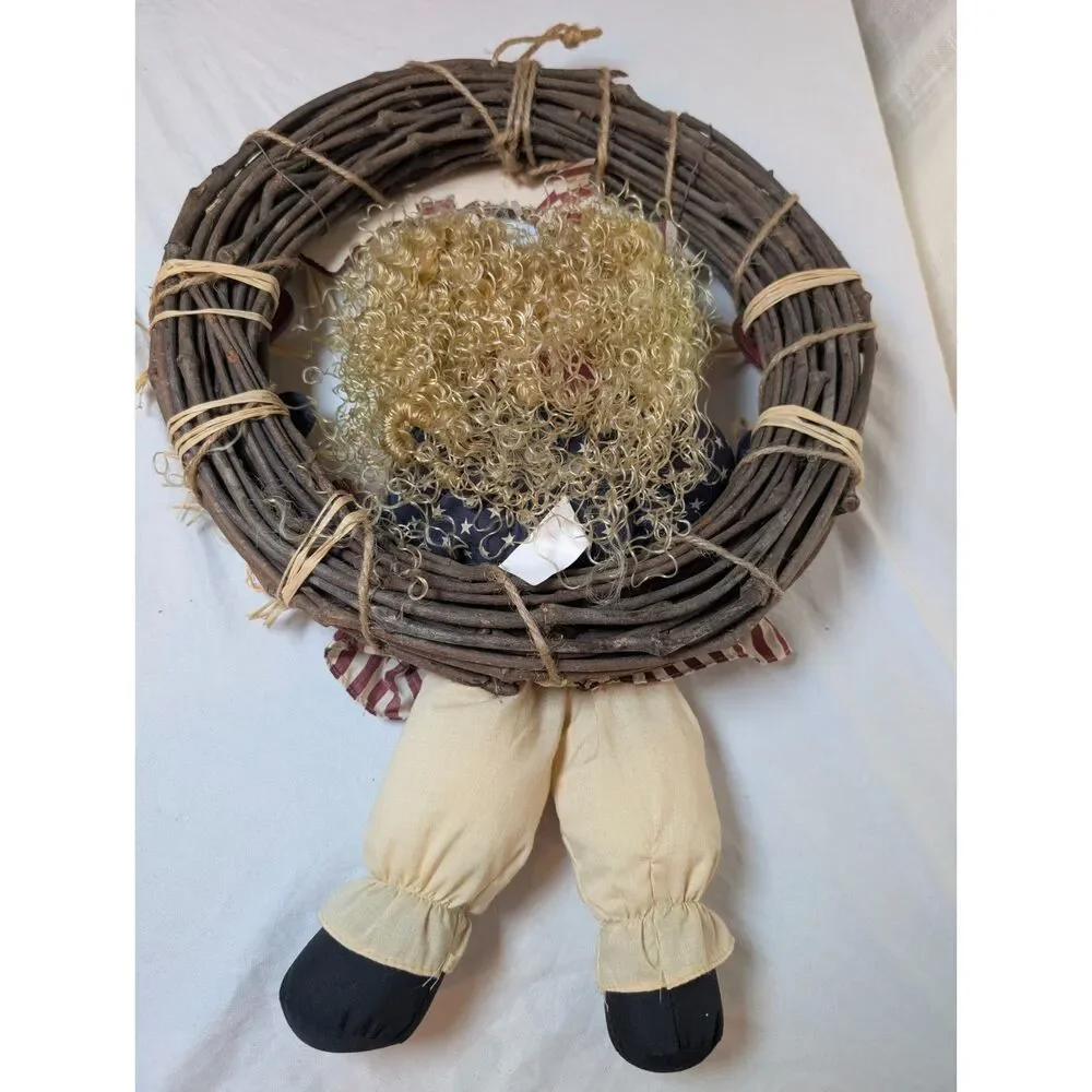 Vintage Millennium 2000 Americana Rag Doll Grapevine Home Sweet Home Wreath USA